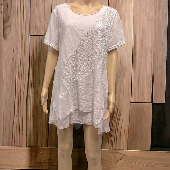 Simply Couture Pale Pink Short Sleeve Lace Ruffle Sheer Overlay Top Plus Size 2X - Picture 8 of 10